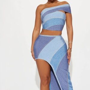 Elegant Blue & Purple Women's Skirt Set